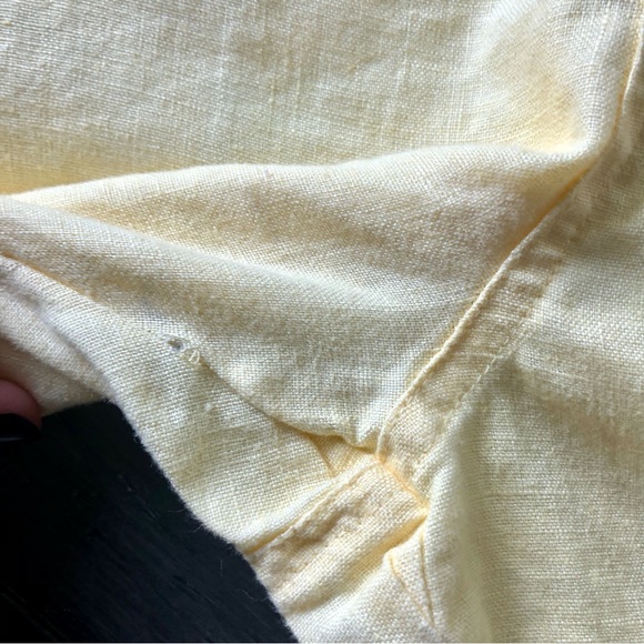 Vintage Y2K Pastel Yellow Linen Cropped Overalls - Picture 7 of 12